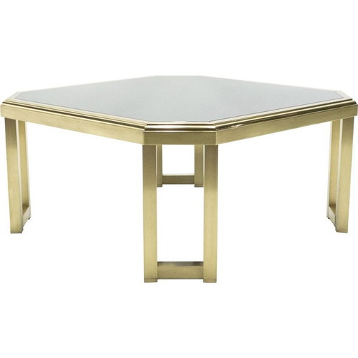 Vintage Beistelltisch Messing schwarz Opalglas Maison Jansen 1970