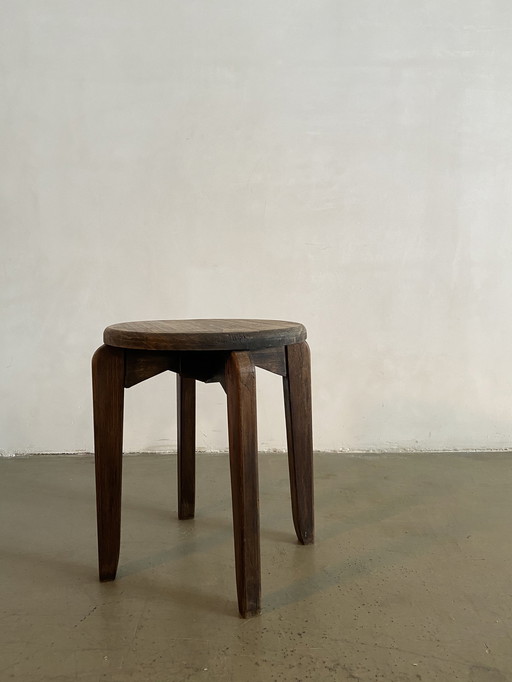 Mid-Century Holzhocker, Frankreich, 1950er