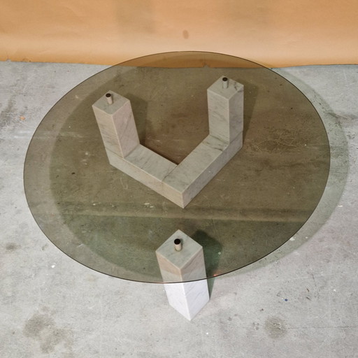 Postmoderner Couchtisch aus Marmor und Glas, Italien 1970er Jahre