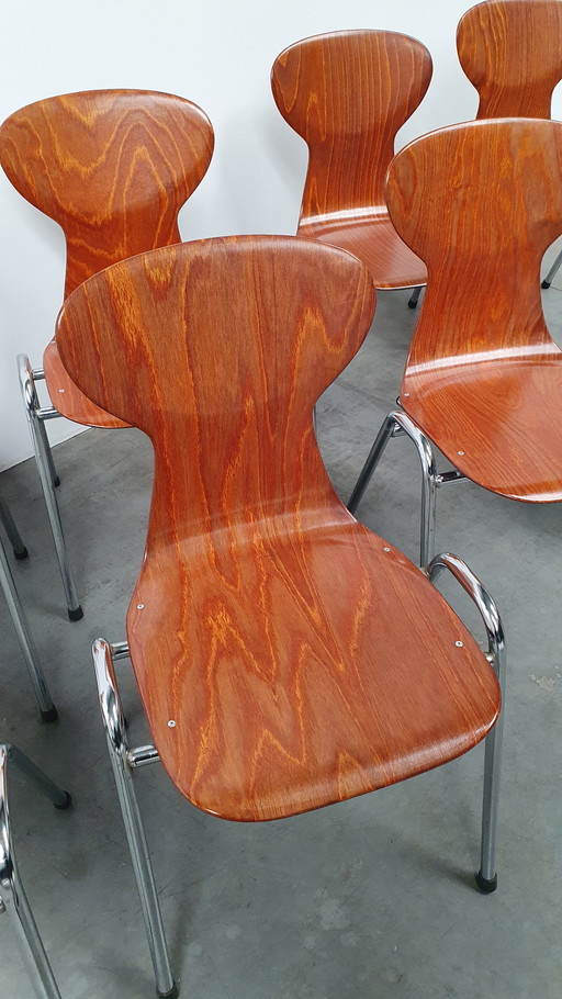 8x Eromes Pagholz industrieller stapelbarer Designstuhl