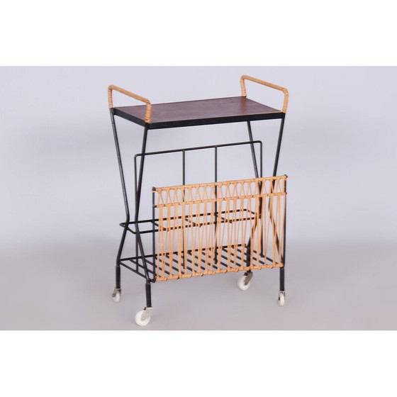 Image 1 of Mid Century Beistelltisch aus Metall und Rattan, 1960er Jahre
