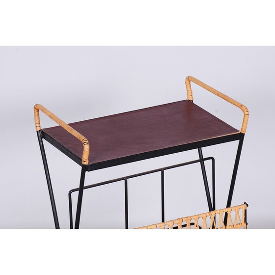 Image 1 of Mid Century Beistelltisch aus Metall und Rattan, 1960er Jahre