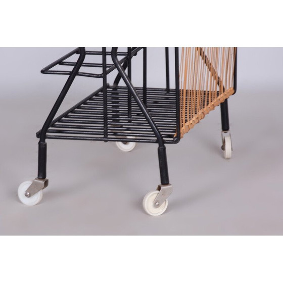 Image 1 of Mid Century Beistelltisch aus Metall und Rattan, 1960er Jahre