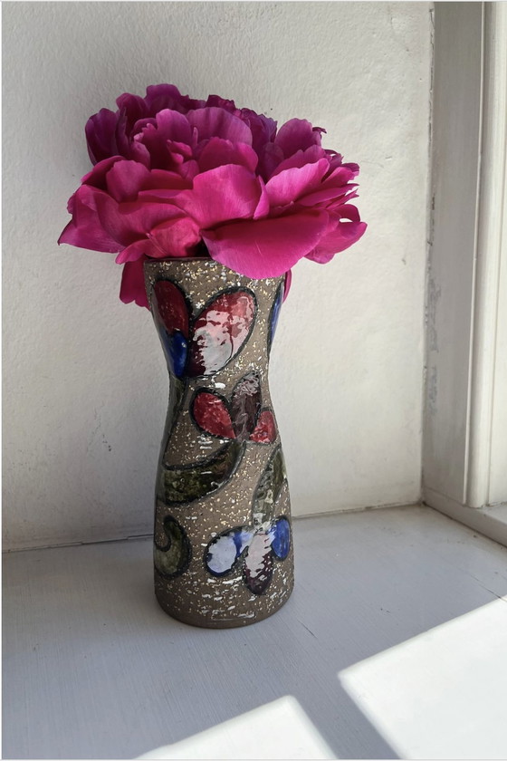 Image 1 of Mari Simmulson Vase, "Cardus", Upsala Ekeby Schweden, Blumenmuster, Nr. 7040M, Keramik/Steinzeug, Vintage 1970