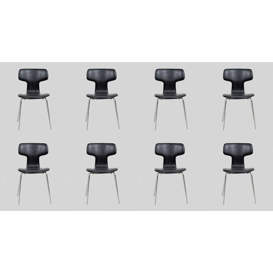 Image 1 of Satz von 8 alten T-Stühlen von Arne Jacobsen von Fritz Hansen, 1960er Jahre