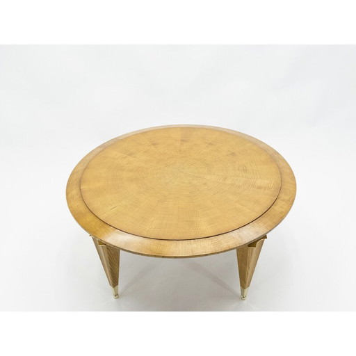 Vintage-Couchtisch aus geflammtem Eschenholz und Messing von André Arbus, 1940