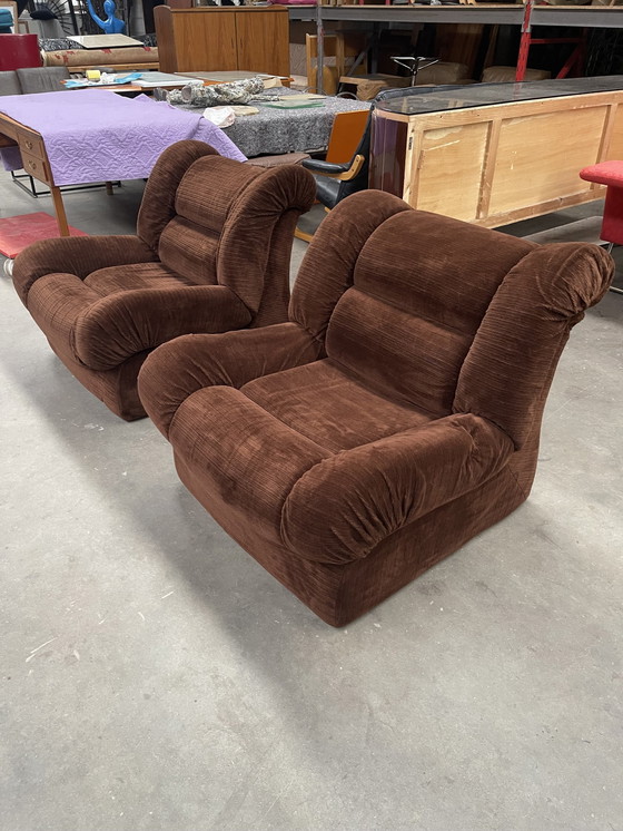 Image 1 of Italienisches Design Lounge Stühle in braunem Samt von Mimo Padova