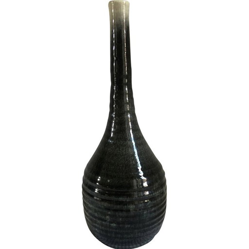 Vintage-Vase aus Accolay-Keramik mit grau-schwarz-grün gesprenkeltem Verlaufsmuster