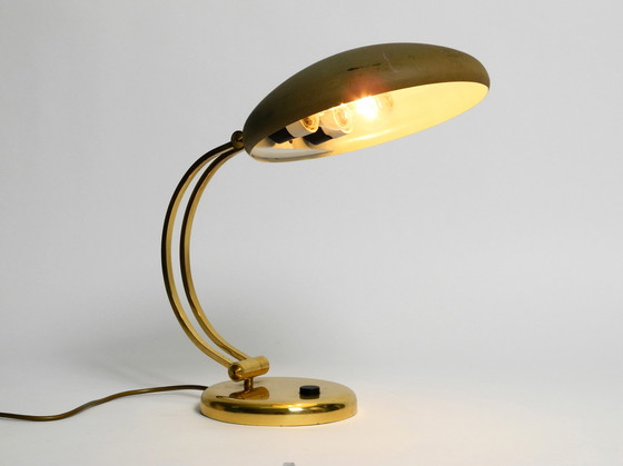 Image 1 of Riesige 1970er Messing-Tischlampe mit verstellbarem Hals und Schirm von Hillebrand