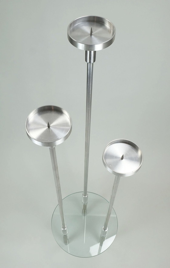 Image 1 of Großer Knut Hesterberg Kerzenständer Kandelaber Edelstahl und Glas 1970S