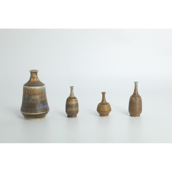 Image 1 of Satz von 4 Vasen aus braunem Steingut von Gunnar Borg für Höganäs Ceramics, Schweden 1960