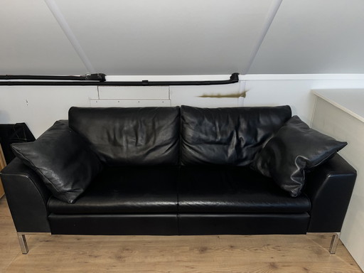 Montel Schwarzes Leder 2.5-Sitzer Sofa