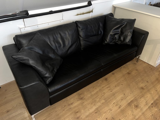 Montel Schwarzes Leder 2.5-Sitzer Sofa