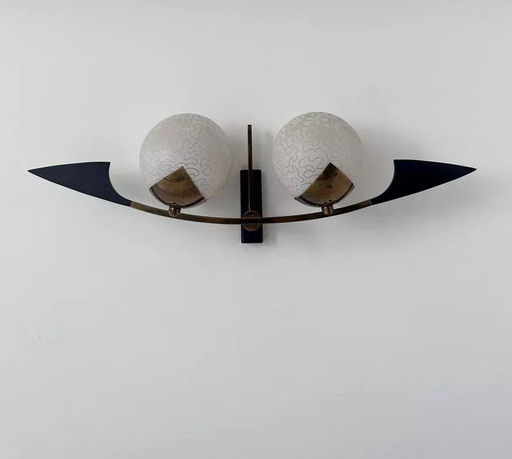 Vintage Messing Und Opaline Wandleuchte