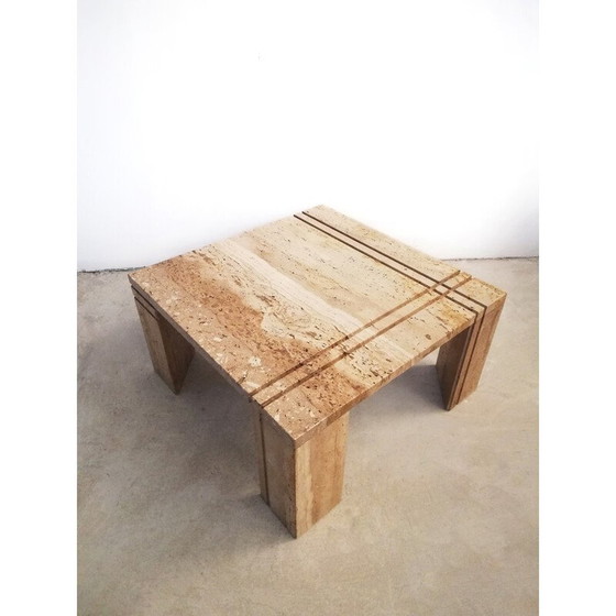 Image 1 of Vintage Couchtisch aus geriffeltem Travertin, Italien 1970er