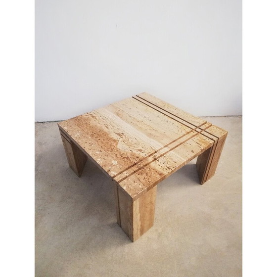 Image 1 of Vintage Couchtisch aus geriffeltem Travertin, Italien 1970er