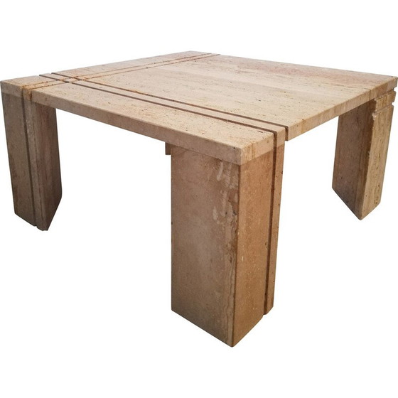 Image 1 of Vintage Couchtisch aus geriffeltem Travertin, Italien 1970er