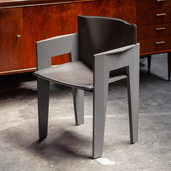 Image 1 of Graue Eichenholz- und Leder-Esszimmerstühle von Arnold Merkx für Arco, 1980