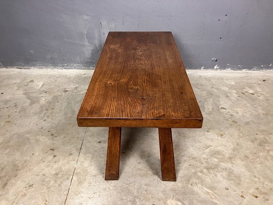 Image 1 of Brutalist Eiche Siebziger Jahre Beistelltisch Couchtisch Bank