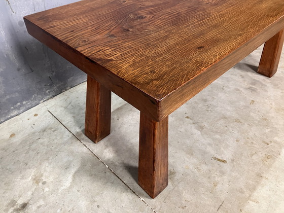 Image 1 of Brutalist Eiche Siebziger Jahre Beistelltisch Couchtisch Bank