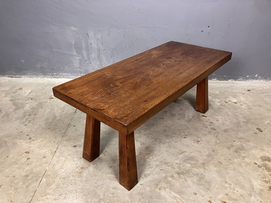 Image 1 of Brutalist Eiche Siebziger Jahre Beistelltisch Couchtisch Bank