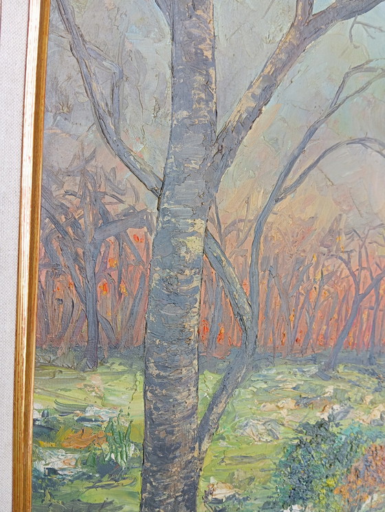 Image 1 of Öl Auf Leinwand Feuer Wald