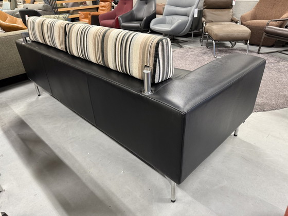 Image 1 of Leolux Howlo Sofa 3 Sitzer Schwarz Leder Braun Stoff