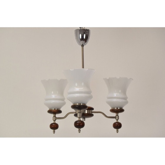 Image 1 of Vintage-Kronleuchter aus Holz und Glas, Tschechoslowakei 1960