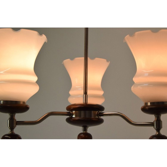 Image 1 of Vintage-Kronleuchter aus Holz und Glas, Tschechoslowakei 1960