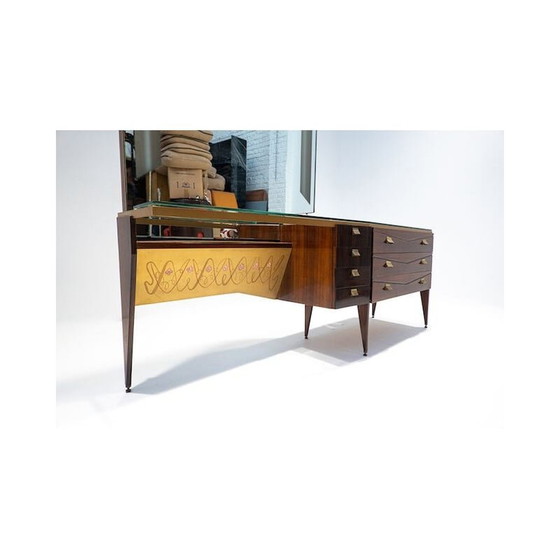 Image 1 of Vintage Schminktisch aus Holz mit Blitzspiegel, Italien 1960