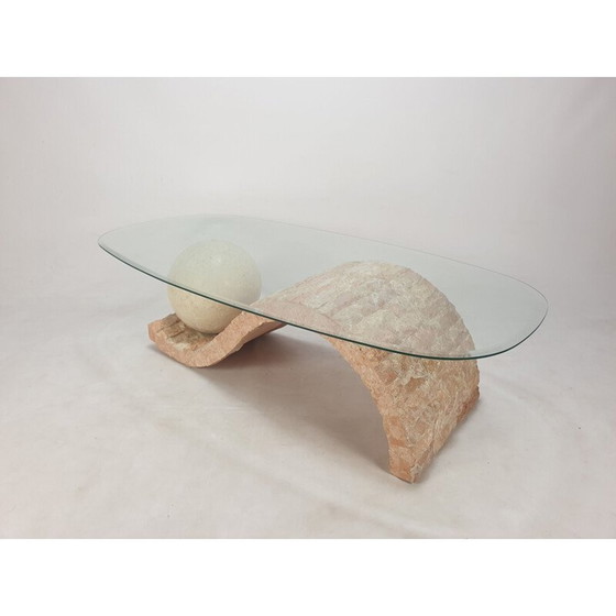 Image 1 of Vintage Couchtisch aus Mactan-Stein und Glas von Magnussen Ponte, 1980