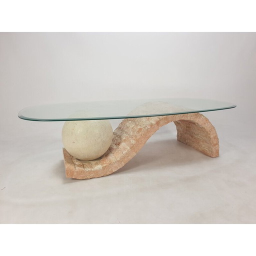 Vintage Couchtisch aus Mactan-Stein und Glas von Magnussen Ponte, 1980