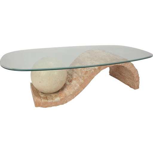 Vintage Couchtisch aus Mactan-Stein und Glas von Magnussen Ponte, 1980