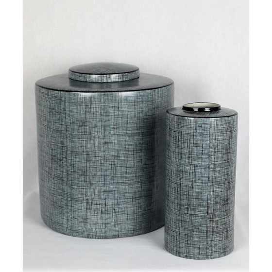 Image 1 of Schwarze und graue Porzellanröhrenvase von François Bernard, 1990