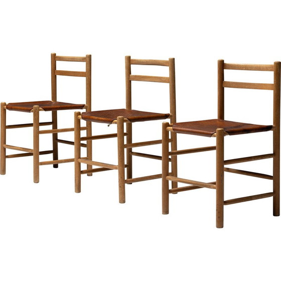 Image 1 of Mid Century cognacfarbene Esszimmerstühle, Frankreich 1950er Jahre