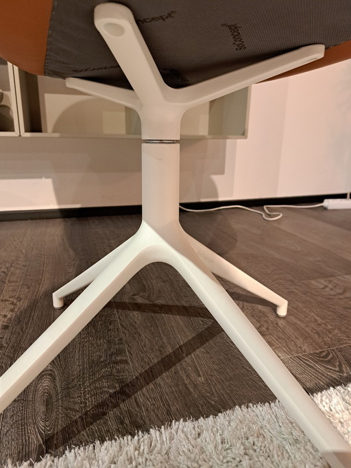 Adelaide Dining Chair mit Drehfunktion. Beine Mattweißer Strukturlack. Polsterung Karamellfarbenes nordisches Narbenleder 5134