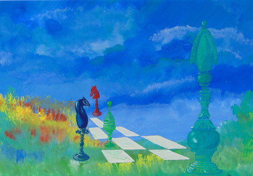 Aad van den Bosch - Schachfiguren im Querformat