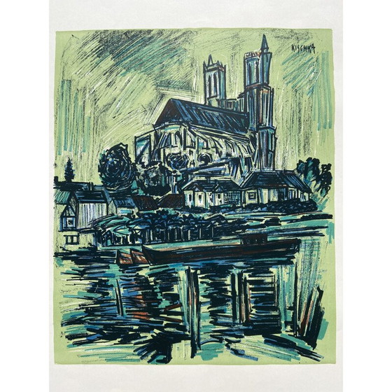 Image 1 of Handsigniertes lithografiertes Poster eines Dorfes von Kischka, 1970