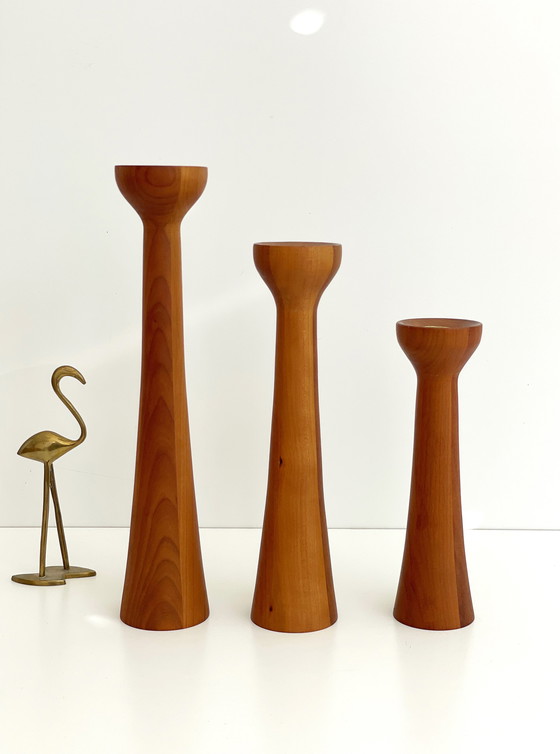 Image 1 of 3x vintage Teakholz-Kerzenständer