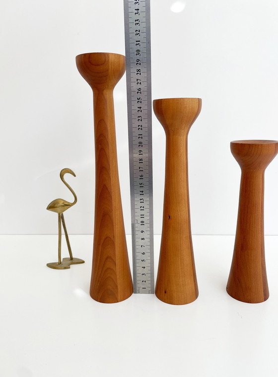 Image 1 of 3x vintage Teakholz-Kerzenständer