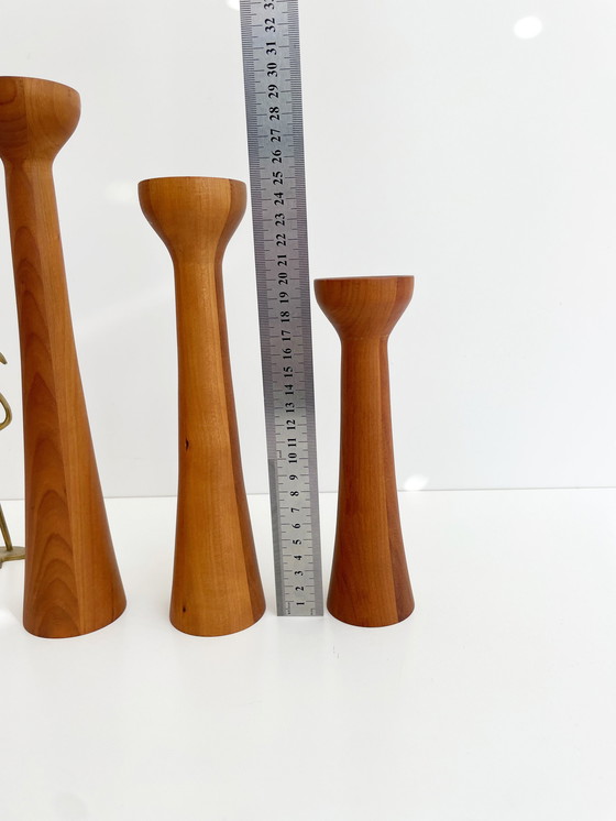 Image 1 of 3x vintage Teakholz-Kerzenständer