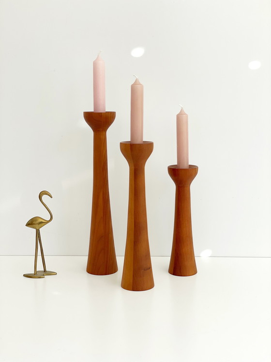 Image 1 of 3x vintage Teakholz-Kerzenständer