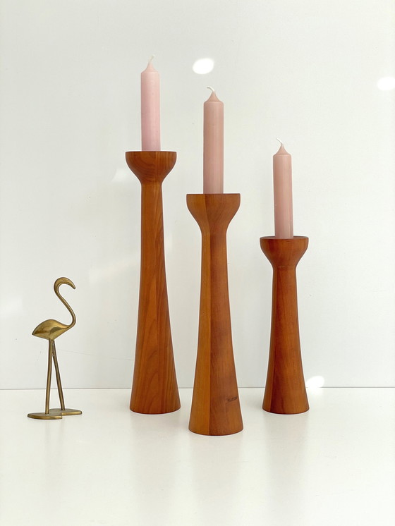 Image 1 of 3x vintage Teakholz-Kerzenständer