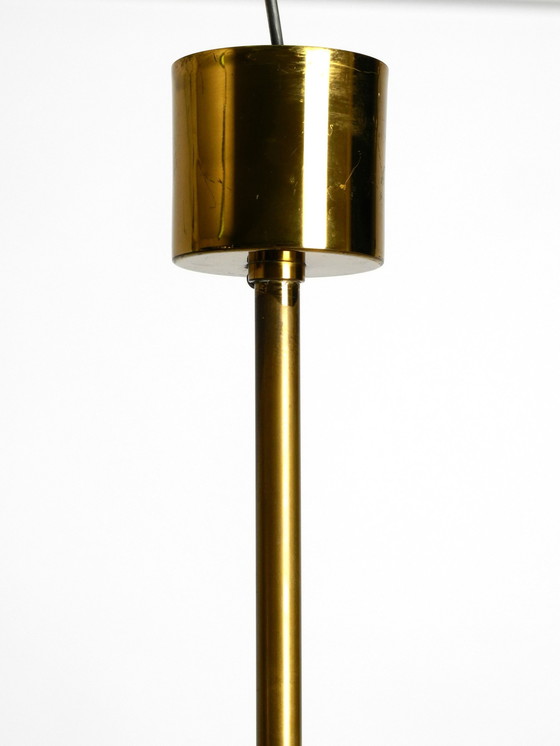 Image 1 of Schöne große 1950S Messing Kronleuchter mit weißen und transparenten Murano-Gläser von Franco Luce | Made in Italy