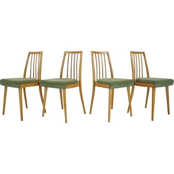 Image 1 of Satz Vintage 4 Esszimmerstühle aus Holz und Stoff für Ton, Tschechoslowakei 1970er Jahre