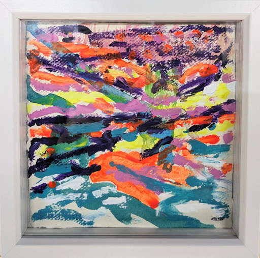 Sidmouth Abstrakte Meereslandschaft Sonnenuntergang Nigel Waters Originalgemälde signiert gerahmt