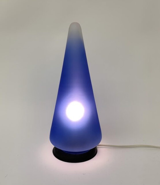 Image 1 of  Blaue Kegel-Tischlampe aus Glas, 1970er Jahre