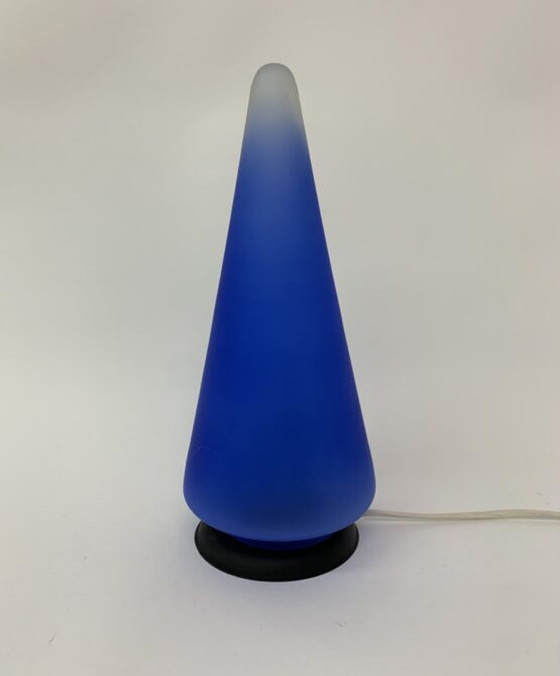 Image 1 of  Blaue Kegel-Tischlampe aus Glas, 1970er Jahre