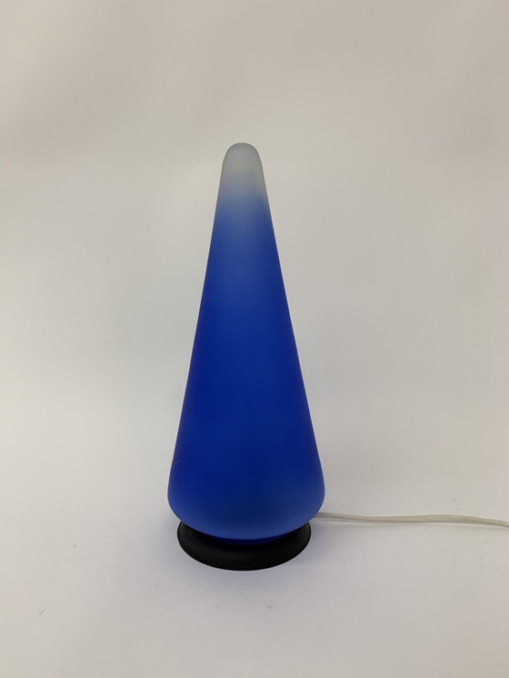 Image 1 of  Blaue Kegel-Tischlampe aus Glas, 1970er Jahre