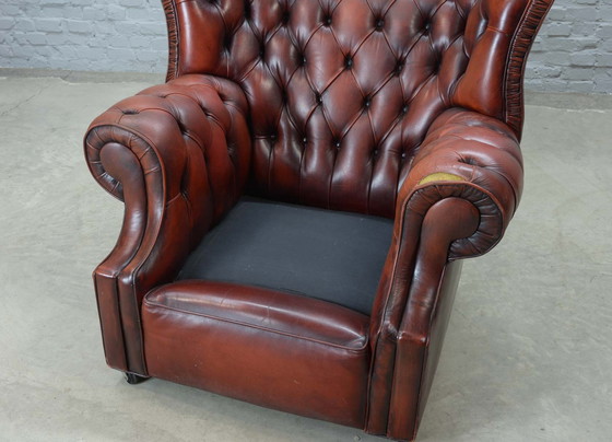 Image 1 of Chesterfield Style Tufted Oxblood Red Leather Lounge Wingchair, England, 1950er Jahre. Ref.: CH218